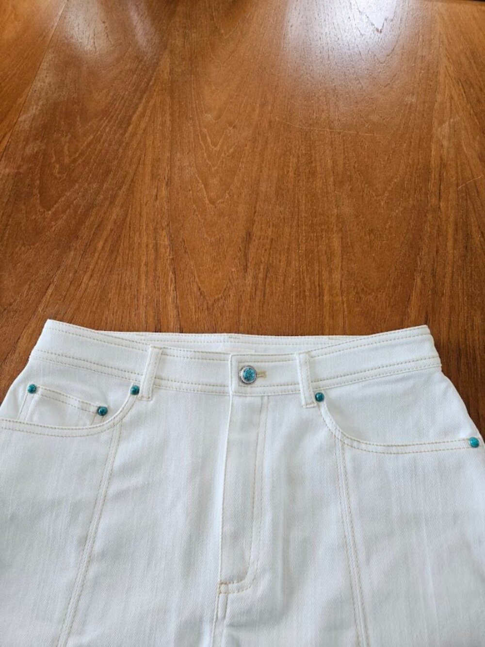 Cinq a Sept Turquoise Embellished Ceil Shorts Denim White 4 - Picture 4 of 12